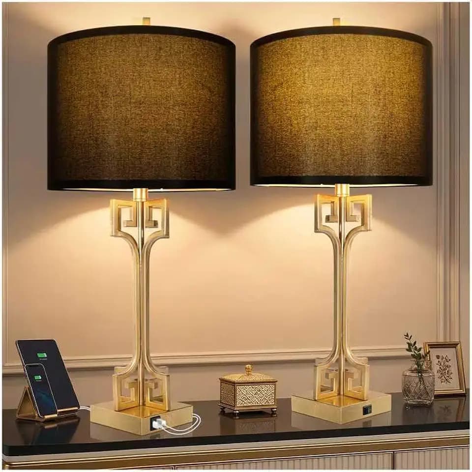 Gold Leaf Table Lamps Set of 2 with 3-Way Dimmable LED Bulb, 28" Iron Art