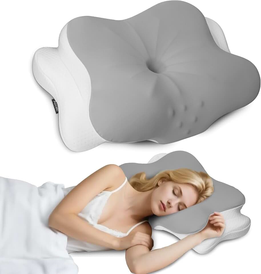 Nackenkissen Memory Foam Kissen,Nacken Kopfkissen,für Seiten,Rücken & Bauchschläfer(Hellgrau)