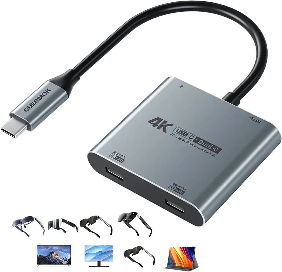 Guermok 4-in-1 Dual USB-C Display Hub, 4K@60Hz Video Output, AR Glasses Hub