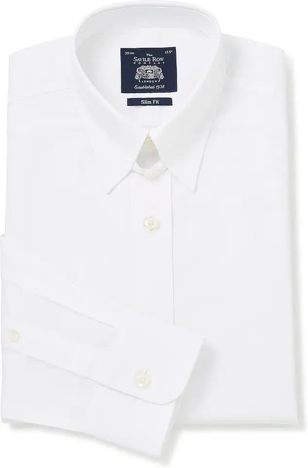 The Savile Row Company London Herren Slim Fit Weiß Popeline Tab-Kragen Langarm Formal Hemd - Einzelmanschette