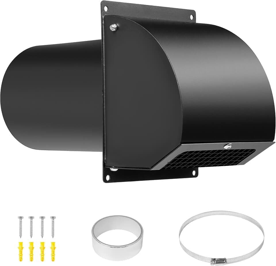 Neoaider 6 Inch Hooded Wall Vent Cover with Screen and Damper, Black