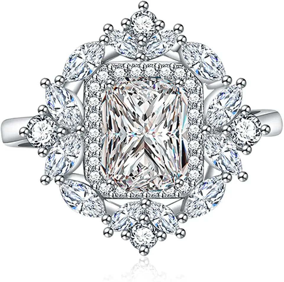 Hebelee Princess Cut CZ Wedding Engagement Ring for Women Finger Band Rings
