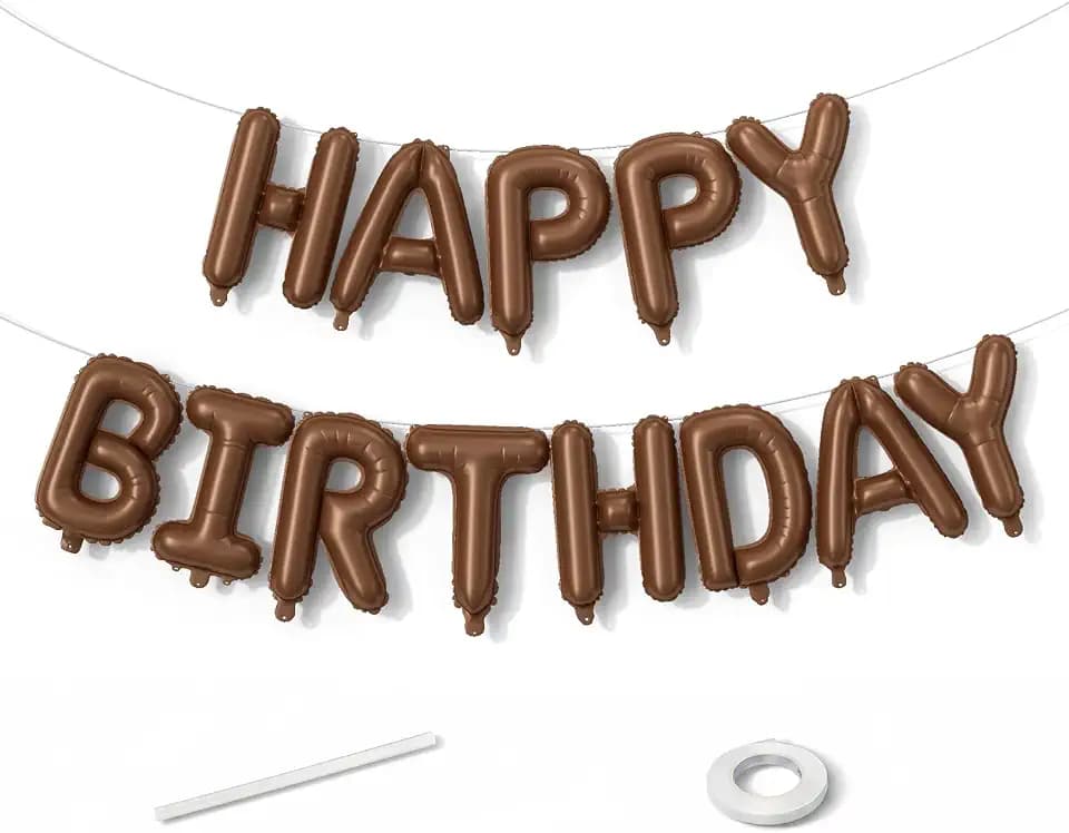 Dark Brown Happy Birthday Balloon Banner, Chocolate Brown Happy Birthday Foil Balloon, 16 Inch Cafe Born Day Bunting Banner Letter Balloons for Men Women Birth Party Decorations Supplies
