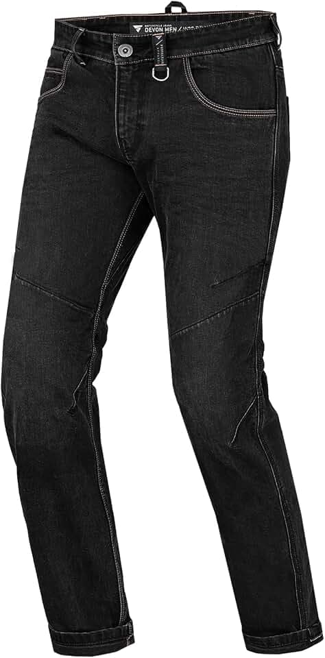 SHIMA DEVON Herren Motorradjeans - Belüftete Elastische Slim Fit Biker Motorradhose mit FiberQL-Verstärkungen, CE Knie- und Hüftprotektoren, Schwarz, 34W/32L