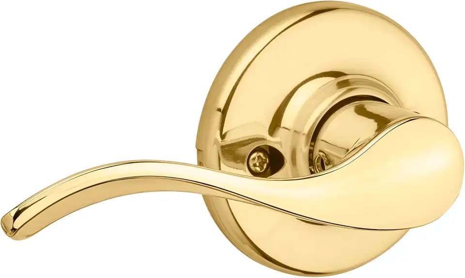 Kwikset Balboa Dummy Door Handle, Single Sided Lever for Closets, French Double Doors, and Pantry, Polished Brass Non-Turning Left Handed Interior Push/Pull Lever