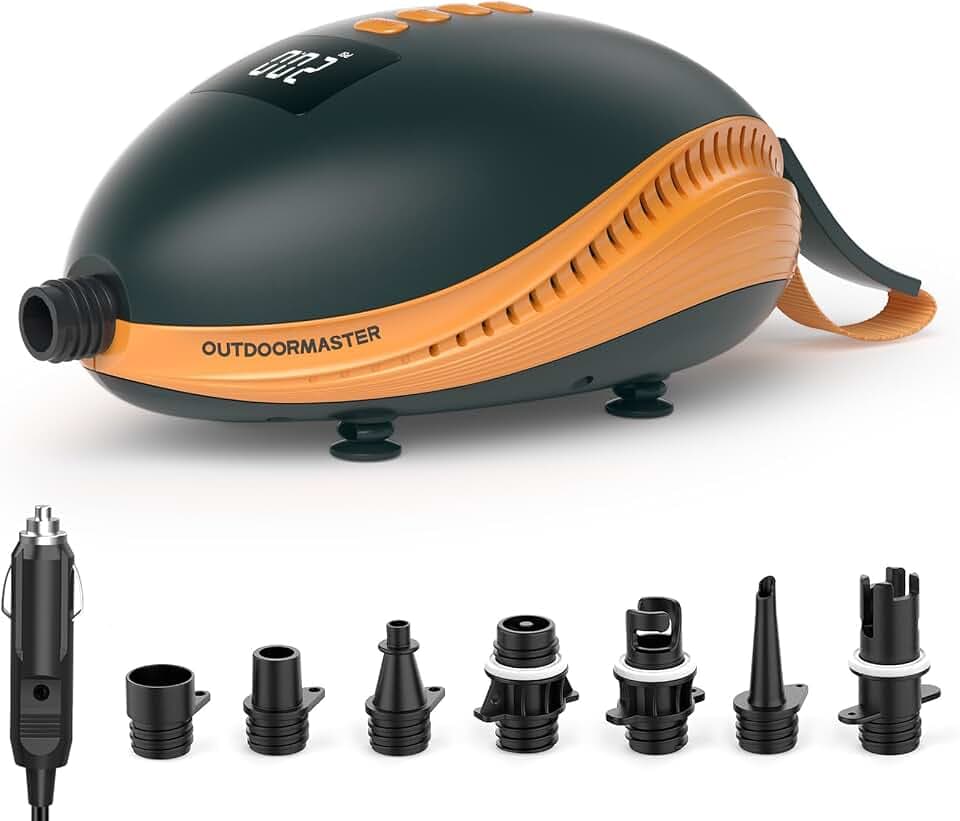 OutdoorMaster The Dolphin 20PSI Hochdruck SUP Pumpe Elektrische, 12V DC Auto-Anschluss Luftpumpe, Quick Air Inflator & Auto-Off für Aufblasbares Paddle Board Boote Wassersport