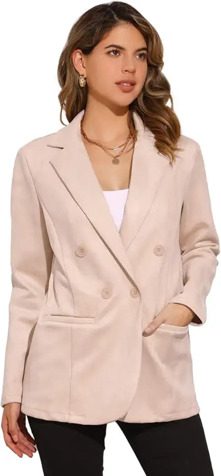 Allegra K Blazer aus Wildlederimitat für Damen, Business, lässig, Reverskragen, zweireihige Anzugjacke