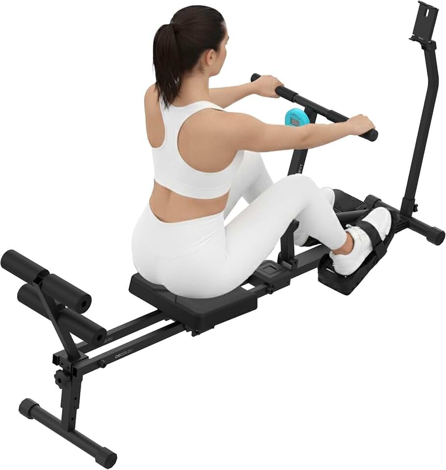 Cecotec Rudergerät für Zuhause DrumFit Rower CompactROW, 12 Widerstandsstufen, Bis 110 kg Nutzergewicht, Stärkt Arme, Rücken und Herz-Kreislauf, Hintere Stütze mit Gepolsterten Rollen für Bauchübungen