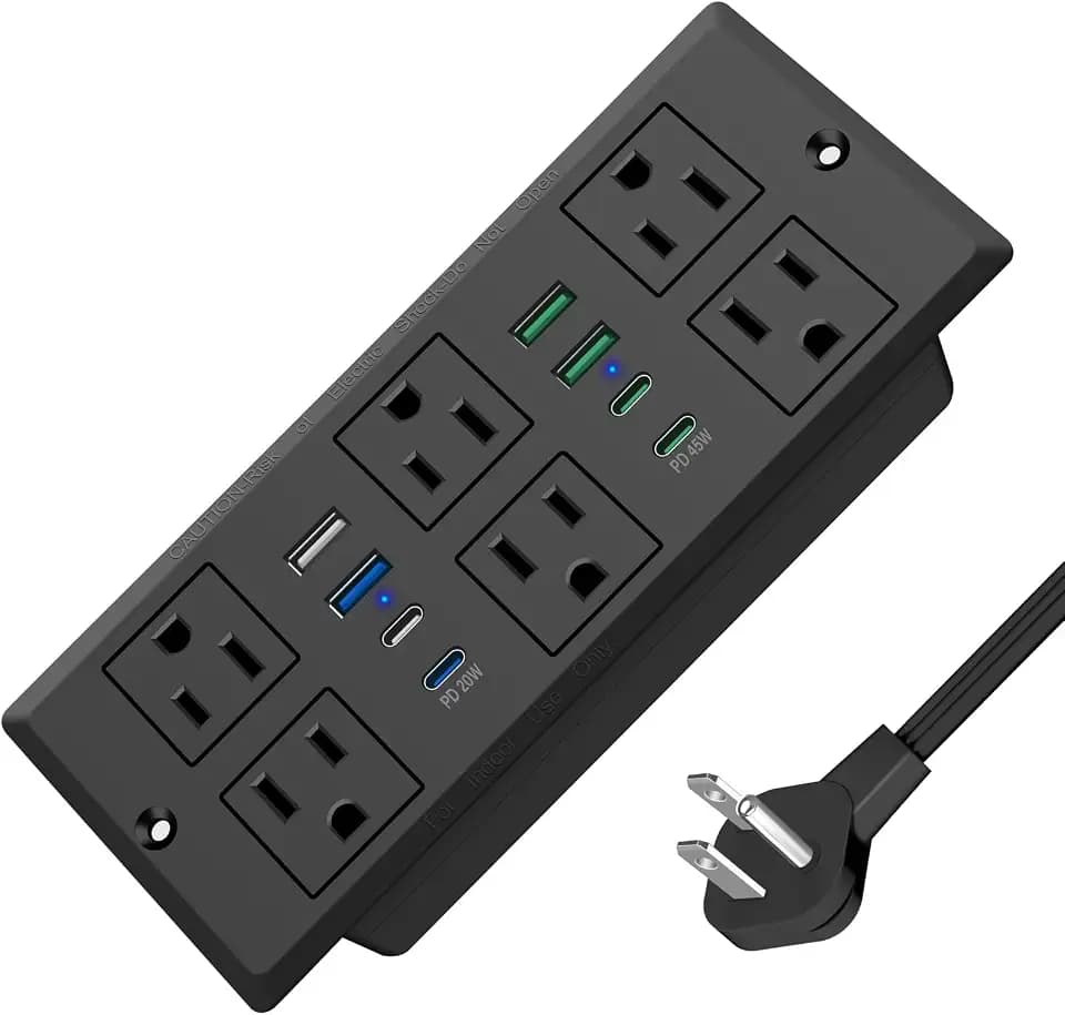 VILONG 45W Recessed Power Strip, Flush Mount, 6AC Outlet, 8USB Ports, 1200J