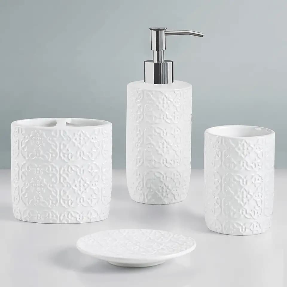 Martha Stewart Tara Bath Accessory Set Medallion, White