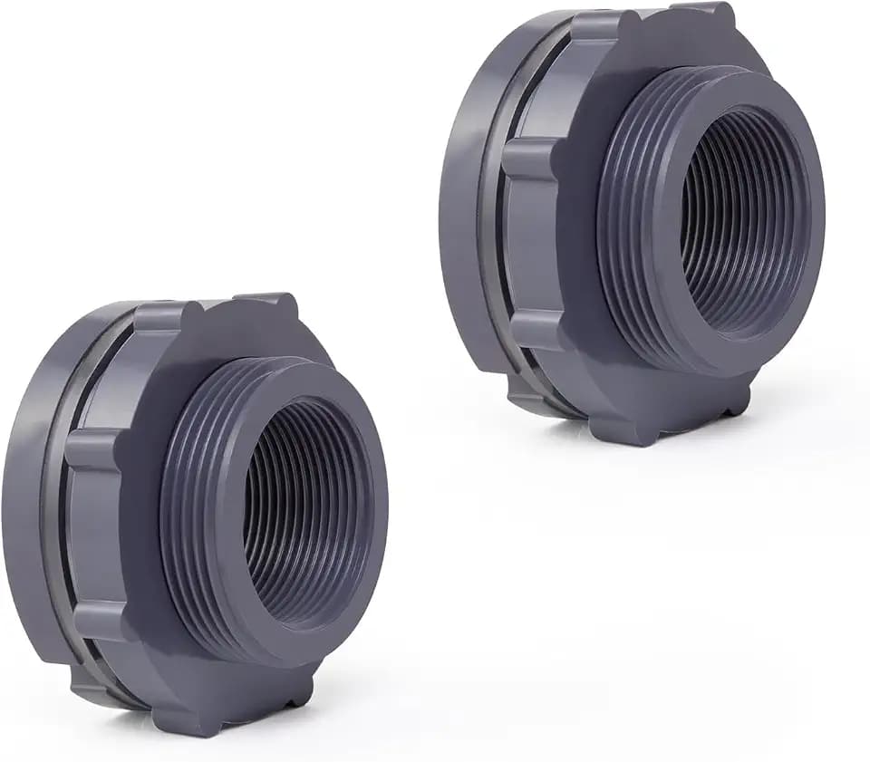 ChillWaves PVC Bulkhead Fitting 2" Double Thread Connector Adapter for Water Tank, Aquariums, Rain barrels(2-PACK)