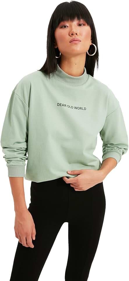 TRENDYOL Damen C Druckte Aufrechte Kragen Gestricktes Dünnes Sweatshirt Sweatshirt (1er Pack)