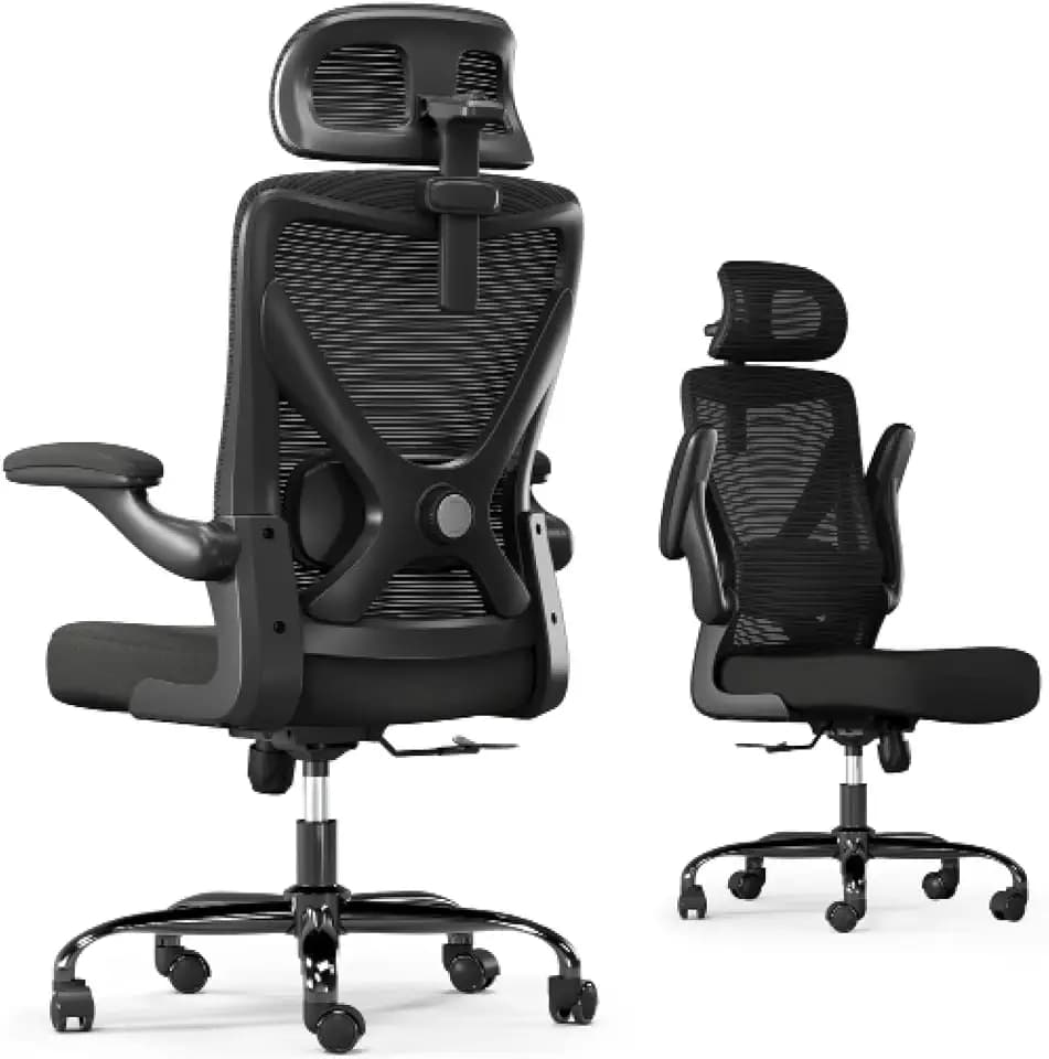 TRALT Bürostuhl - Ergonomischer Bürostuhl mit Verstellbare Lordosenstütze Kopfstütze Office Desk Chair - Gaming Stuhl in X-Form Büro Stuhl - Schreibtischstuhl Computerstuhl 150kg Schwarz