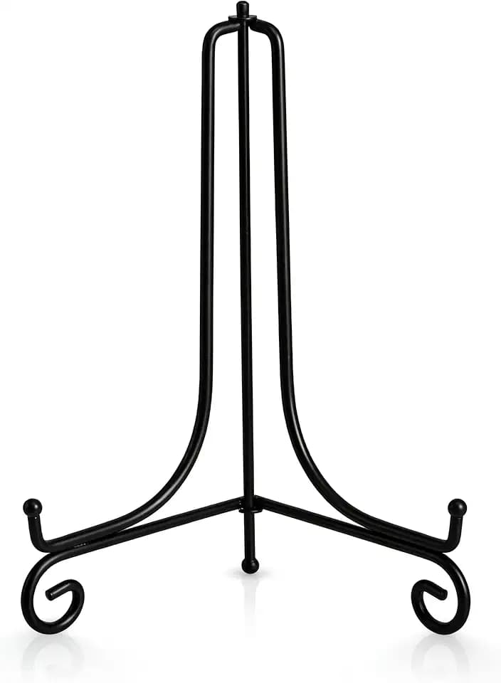 2 Stück Tellerständer Tellerhalter aus Metall - Eisen Staffelei Ständer für große Teller, Ölgemälde, Bilderrahmen, Plaketten - Schwarz - Höhe 15 Zoll (38 cm)