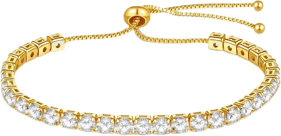 Gold Tennis Bracelet for Women Mom with Adjustable Slider Design