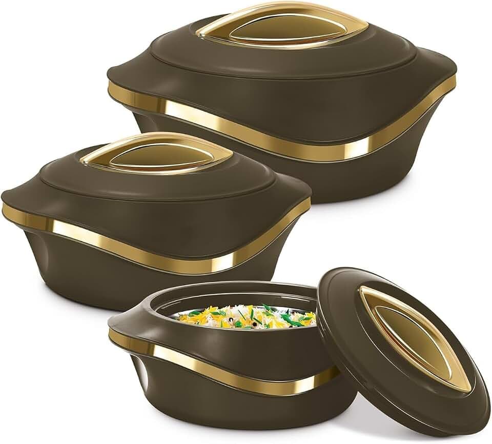 Casserole set Inner Stainless Steel Casserole Keeps hot & Fresh Chapati, Roti, Biryani Kitchen Item Stainless Steel Casserole Set of 3 (500ml, 1000ml, 1500ml), Dark Brown