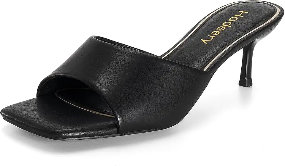 Kitten Heels for Women Short Heel Sandals Slip On Low Heels Square Open Toe 2.17 Inch Casual Dress Comfortable Shoes