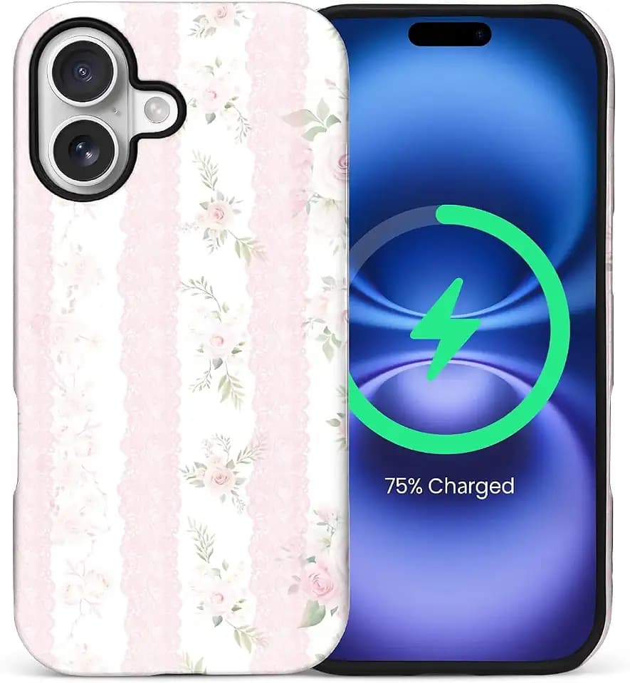 for iPhone 17 Case,Compatible with MagSafe,Dual-Layer Hard Shell + Silicone Cover,Full Body Protection Shockproof Case for iPhone 17-Blushing Floral Chic Coquette