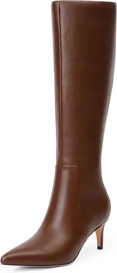 QIY Kitten Heel Knee High Boots for Women Fall Tall Boots