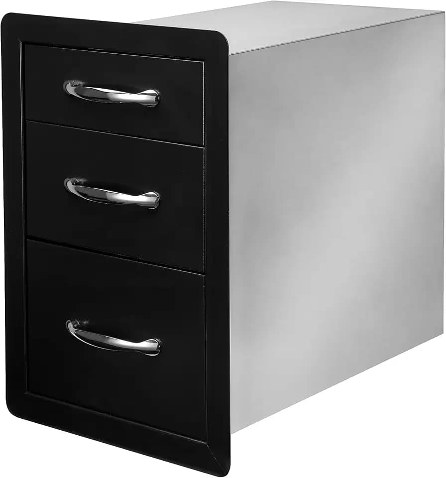 Stanbroil Triple Access Drawers for Outdoor Kitchen, Black Steel