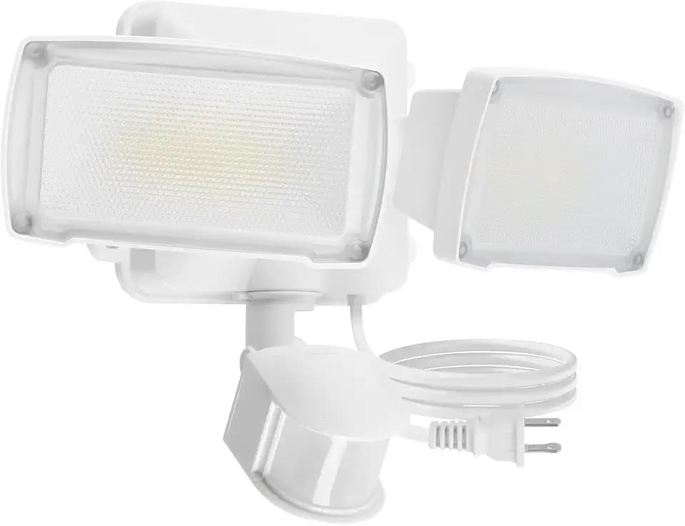 LUTEC 21W Plug in Motion Sensor Light Outdoor, Flood Lights Outdoor Motion Sensor,2500LM, 5000K Daylight,IP65 Waterproof,Adjustable 2 Heads Wall Light for Garage, Porch, Yard - White