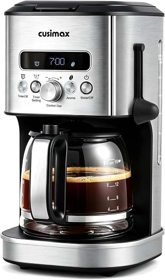CUSIMAX Drip Coffee Maker 12 Cup Programmable Coffee Machine with 24H Timer, LCD Screen & Easy Control Dial, Brew Pause, Aroma Selector, Keep Warm Glass Carafe Coffee Makers, Magnetic Scoop