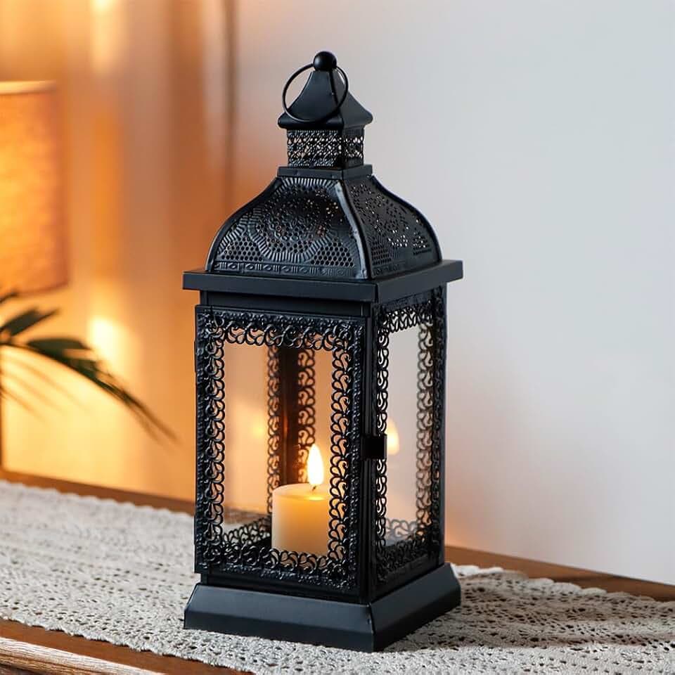 TRIROCKS Decorative Candle Lantern 13'' High Metal Candle Holder Black