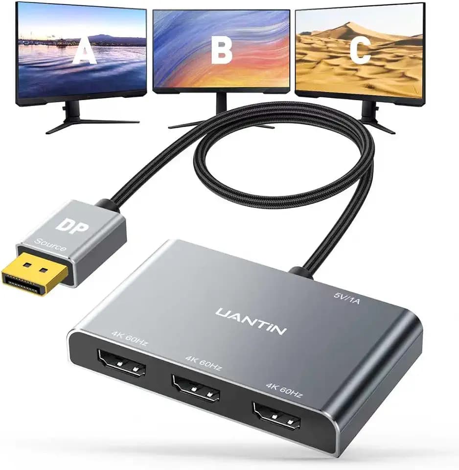 UANTIN DisplayPort to HDMI Splitter for 3 Monitors, 4K@60Hz