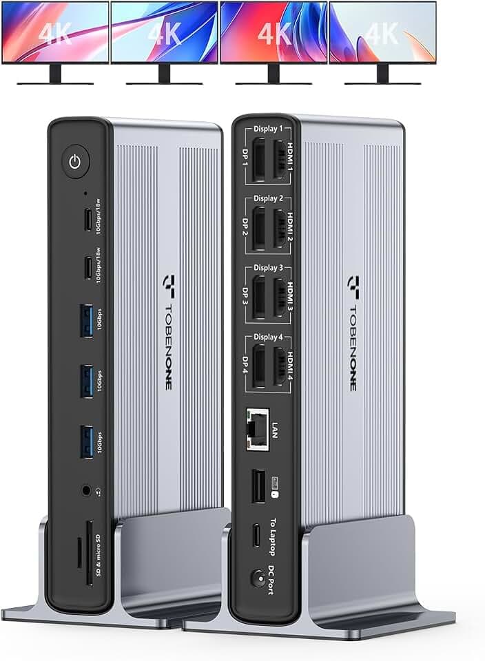 TobenONE DisplayLink Docking Station 4 Monitor 20-in-1 Quad 4K@60Hz Display