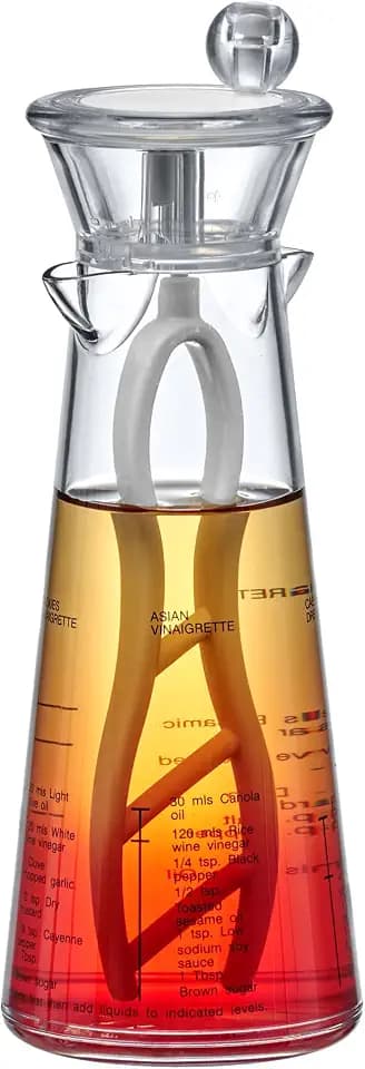 Amazing Abby Acrylic Salad Dressing Mixer with Stirring Blade and Built-In Recipe (12 oz), Plastic Vinaigrette Shaker Bottle, BPA-Free, Dishwasher-Safe, Easy to Measure, Mix, Serve, and Store