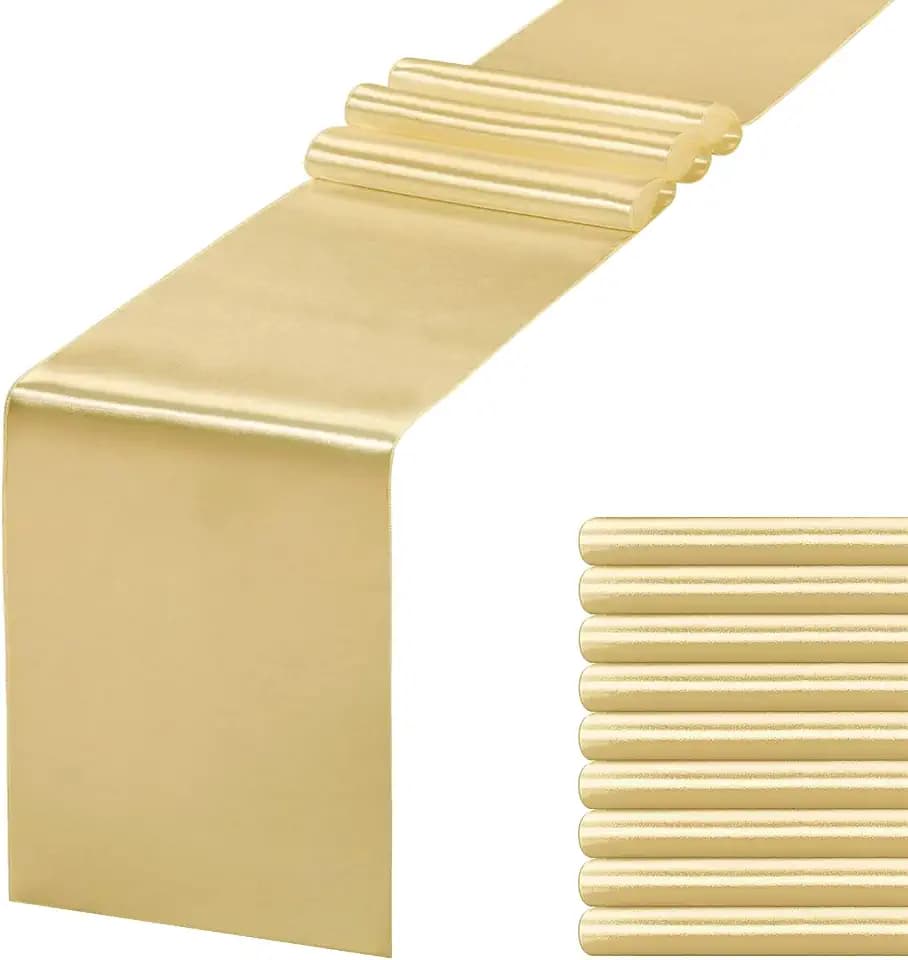 10 Pack Satin Table Runner 12 X 108 Inch Silk Table Runner for Party,Wedding, Birthday, Banquets,Decoration(Light Gold)