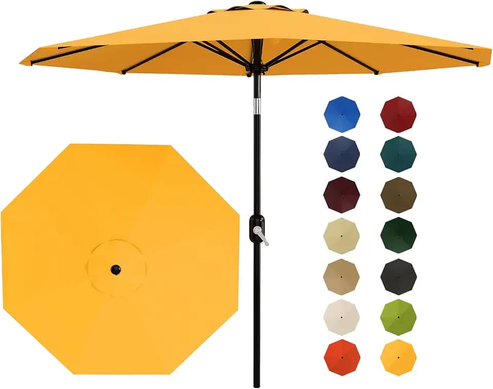 Garvee patio Umbrella with Solar Lights, Outdoor Table Umbrella with 8 Durable Ribs, Tilt & Crank Mechanism, Waterproof & UV Protection for Garden, Backyard, Poolside,