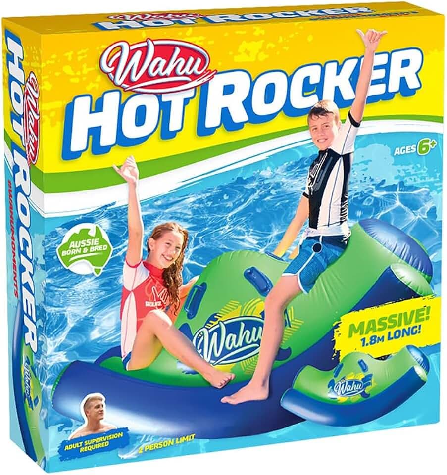 Wahu Inflatable Hot Rocker for 2 People – Durable Pool Float Ride-On with Grip Handles | Fun Inflatable Water Toy for Pool, Lake, Beach | 5.6ft (1.7m) Long | Maximum Weight 242lbs (110kg) | Ages 6+