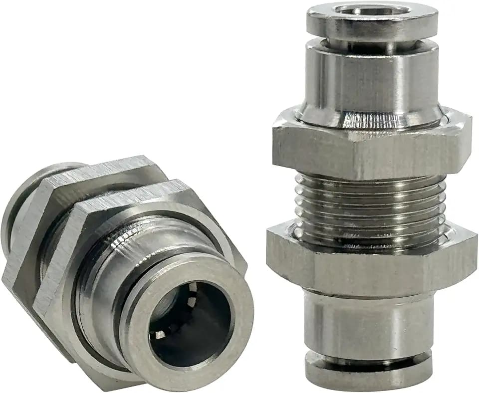 2Pcs Bulkhead Union 1/4" x 1/4" Tube OD Push to Connect Tube Fitting