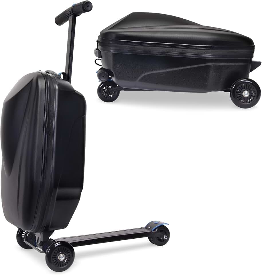 2-in-1 Ride-On Scooter Suitcase for Kids & Adults, 20” Foldable Hardshell Carry-On Luggage for Travel, Lightweight Kids Scooter Bag with Wheels