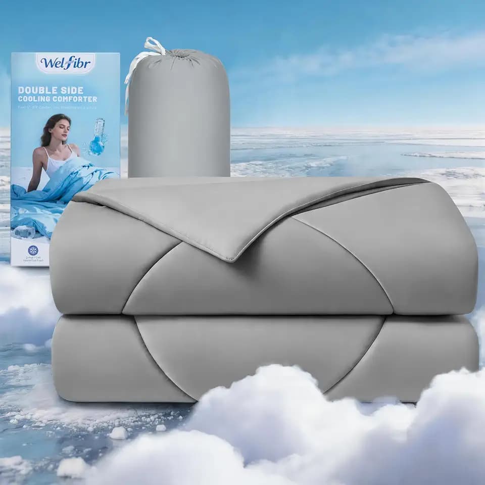 Cooling Comforter Q-Max >0.48, Double-Sided Cooling Blankets for Hot Sleepers, Silky Soft Nylon Spandex Summer Comforter, Cooling Blanket for Night Sweats Bedroom Gray Twin 60"x90"