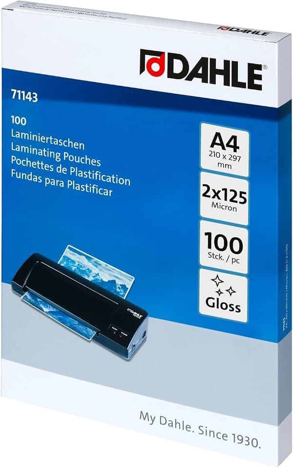 Dahle Laminierfolien A4, 250 Mikron (2x125), 100 Stück, Glänzend