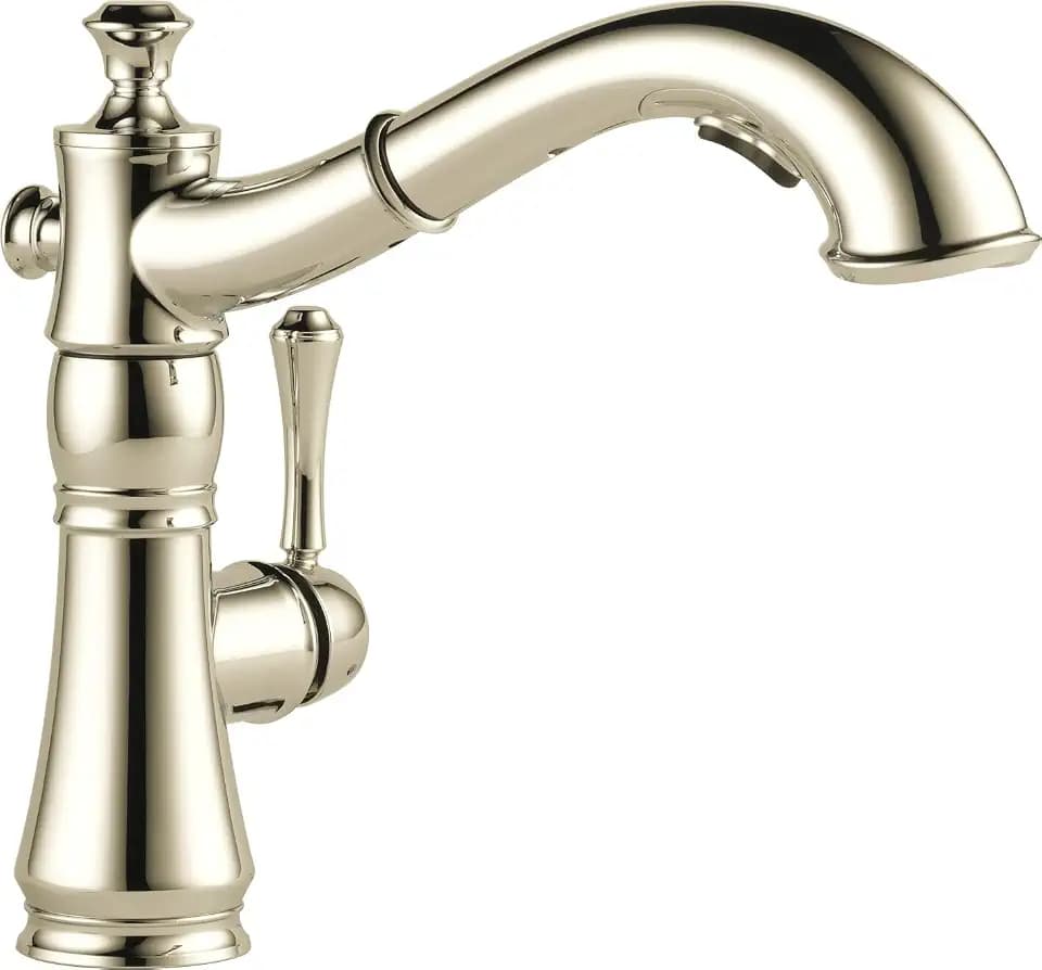Delta Faucet Cassidy Pull Out Kitchen Faucet, Polished Nickel Kitchen Sink Faucet, Kitchen Faucet with Pull Out Sprayer, Magnetic Docking Spray Head, Polished Nickel 4197-PN-DST