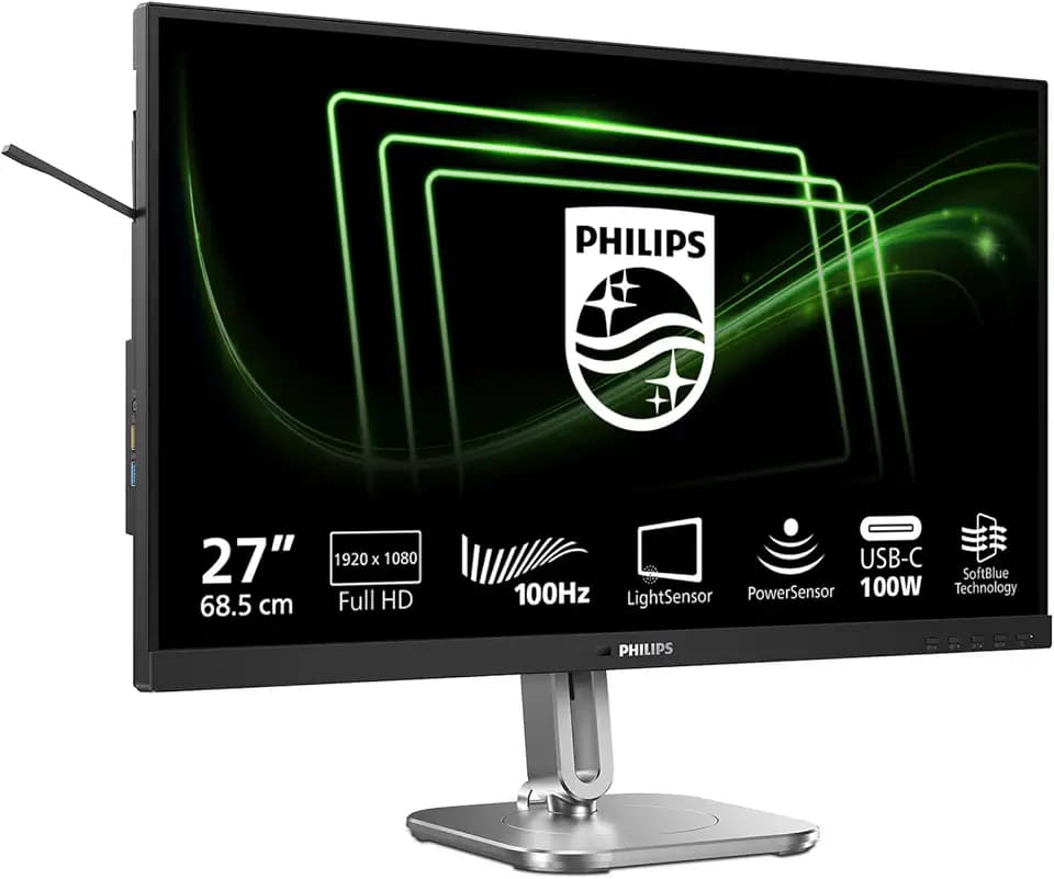 Philips 27B2G5200-27 Zoll Full HD Monitor, höhenverstellbar, Lautsprecher, Adaptive Sync (2560x1440, 75 Hz, 2X HDMI 1.4, 1x DisplayPort 1.2, USB Hub) dunkel/grau