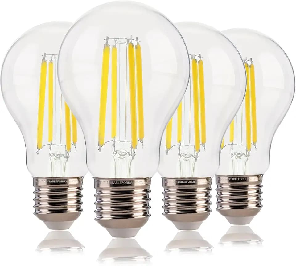 FLSNT A19 LED Filament Bulbs, 100W Eqv, 1600LM, 5000K, E26 Base, 4 Pack