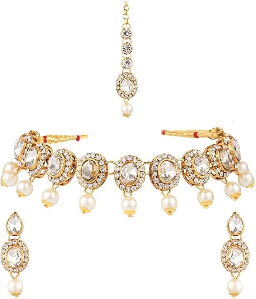 Efulgenz Indian Choker Necklace Earrings Crystal Bollywood Bridal Set