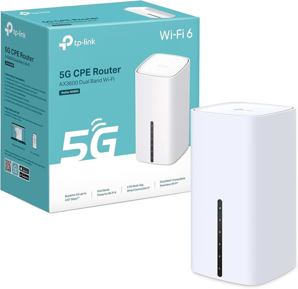 TP-Link Archer NX600 5G LTE WLAN Router, 5G Router SIM-Karte, AX3600 Dualband Wi-Fi 6, 1 × 2,5G-Port + 2 × 1G-Ports, Web- und APP-Verwaltung, Plug-and-Play