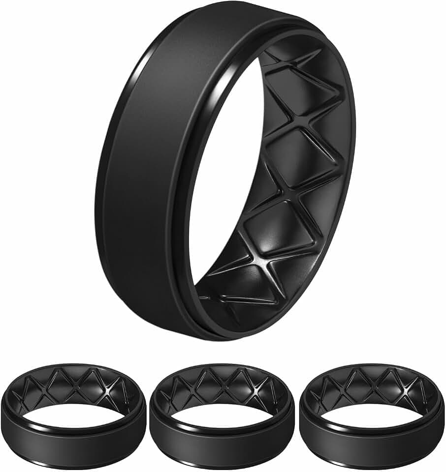 Egnaro Men's Silicone Wedding Rings, 8.5mm Wide 2mm Thick, 1 to 7 Multipack