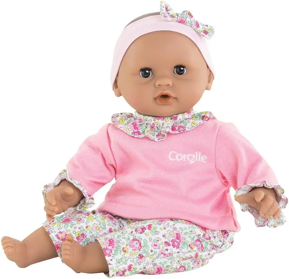 Corolle Puppe Calin Maria, Weichkörperpuppe mit Schlafaugen, abnehmbarem Stirnband, Vanilleduft, 30cm, Behält den Daumen im Mund, ab 18 Monate