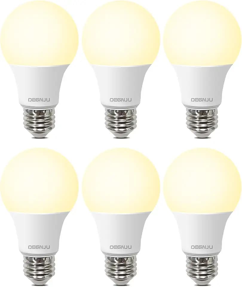 DEGNJU LED Light Bulbs 60W Equivalent, A19 Light Bulb Soft White 2700K 800LM 8 Watt, Non-Dimmable Standard Light Bulbs E26 Medium Base, 6 Pack
