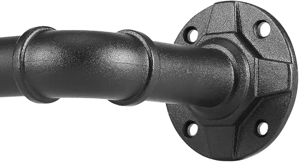 Schwarz Gardinenstange Industrial Ausziehbar Metall, Industrielle Vorhangstange Wandmontage und Deckenmontage, Gardinenstang für Verdunkelungsvorhänge, Ausziehbare Gardinenstangen 88-266cm. (88-266CM)