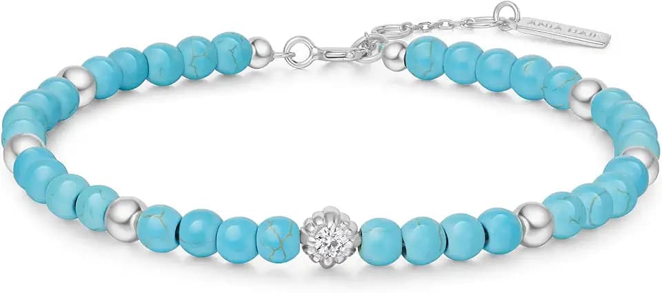 ANIA HAIE Damen Armband CHILL VOYAGER Turquoise aus 925 Sterling Silber, verziert mit 34 künstlichen Türkis und 2 Zirkonia, Länge: 16,5 cm + 2 cm Verlängerung, inkl. Geschenkverpackung