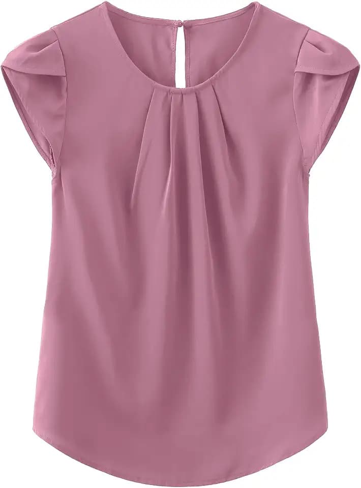 TASAMO Womens Tops Boho Pleated Shirts Dressy Casual Cap Sleeve Blouses