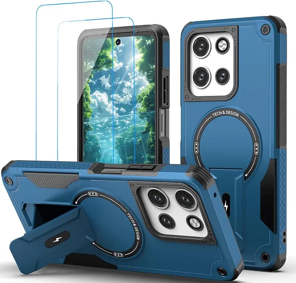 for Moto G 2026/2025 Case,Moto G Play 2026 Case Military-Grade Dropproof Phone/Invisible Kickstand with MagSafe/HD Screen Protector, Protective Magnetic Phone Cover (Blue)