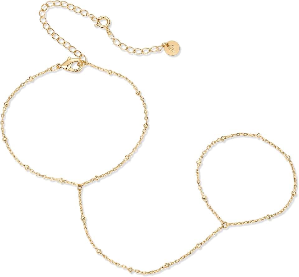 PAVOI Hand Chain Gold Bracelets for Women - 14K Plated Dainty Hand Jewelry